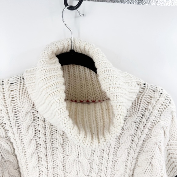 ✅ Reiss Jan Colorblock Mixed Cable Knit Turtleneck Sweater Cream, Black & Red XS - Picture 7 of 11